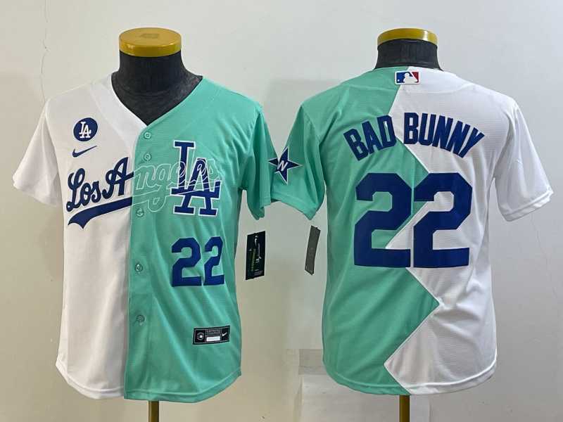 Youth Los Angeles Dodgers #22 Bad Bunny White Green Two Tone 2022 Celebrity Softball Game Cool Base Jersey1,We sell and wholesale Youth Los Angeles Dodgers #22 Bad Bunny White Green Two Tone 2022 Celebrity Softball Game Cool Base Jersey1 on line form chian!